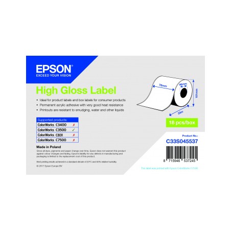 EPSON Rouleau adhésif Continu High Gloss 76X33m pour TM-C3500