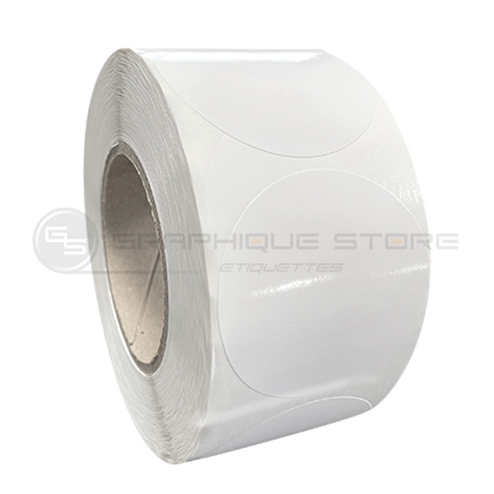 Etiquettes rondes diam. 60mm  / Papier blanc brillant  / bobine échenillée de 1 000 étiquettes GS