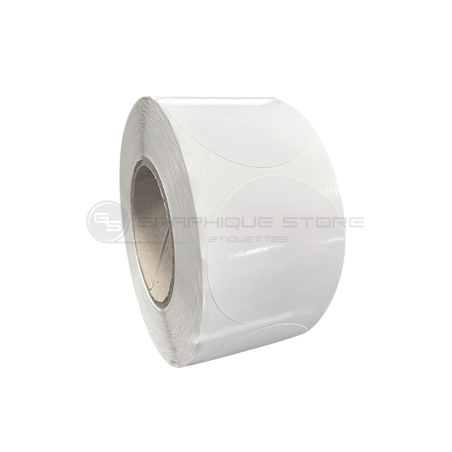 Etiquettes rondes diam. 80mm / Papier blanc brillant T/ Bobine échenillée de 1000 étiquettes GS
