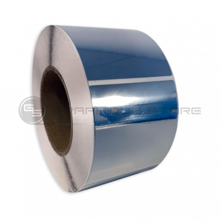 Etiquetas 80x85 mm / Polipropileno plata brillante / Rollo desbobinado de 1000 etiquetas