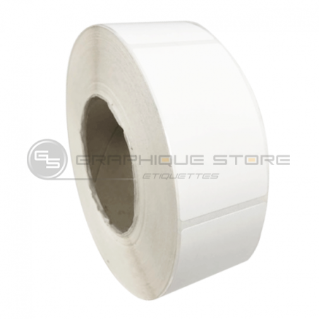 Etiquettes adhésives 50x50mm / Polypro blanc mat / Bobine échenillée de 1000 étiquettes GS