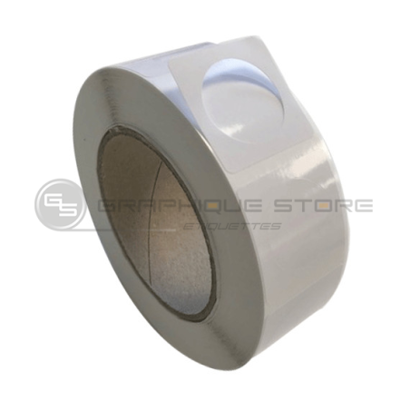 Etiquetas de doble corte 40x40mm diámetro 30 mm / Papel blanco brillante / Rollo troquelado de 2500 etiquetas GS