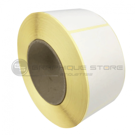 Etiquettes double découpe 55x55mm diam. 50mm / Papier blanc Velin / Bobine échenillée de 500 étiquettes GS