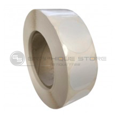 Etiquettes rondes diam. 70mm / Polypro Blanc Brillant / Bobine de 900 étiquettes GS