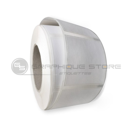 Etiquettes double découpe 45x25mm / Couché mat  blanc / Bobine échenillée de 1000 étiquettes GS