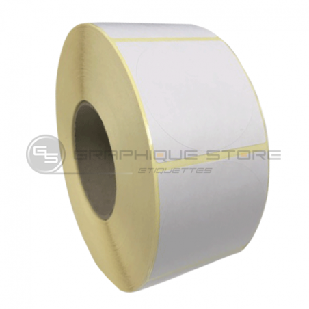 Etiquettes double découpe rondes diam. 50mm / Couché mat  blanc / Bobine échenillée de 1000 étiquettes GS