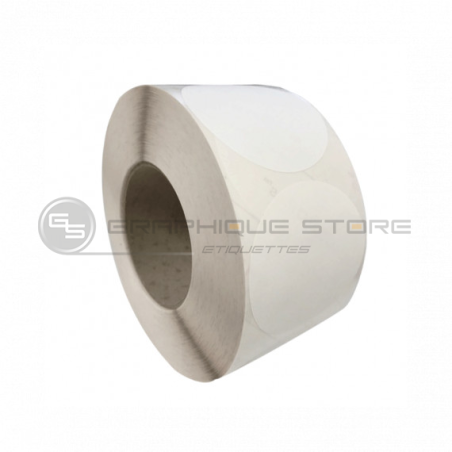 Rollo de etiquetas redondas blancas brillantes de 64 mm / rollo de 800 etiquetas / mandril de 40 mm