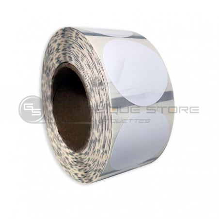 Bobine étiquettes rondes diam. 60mm / Papier blanc brillant / Bobine échenillée de 1000 étiquettes GS