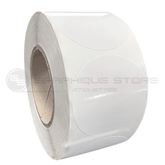 Rollo de etiquetas redondas diámetro 50mm / Papel blanco brillante / Rollo desprendible de 1200 etiquetas GS